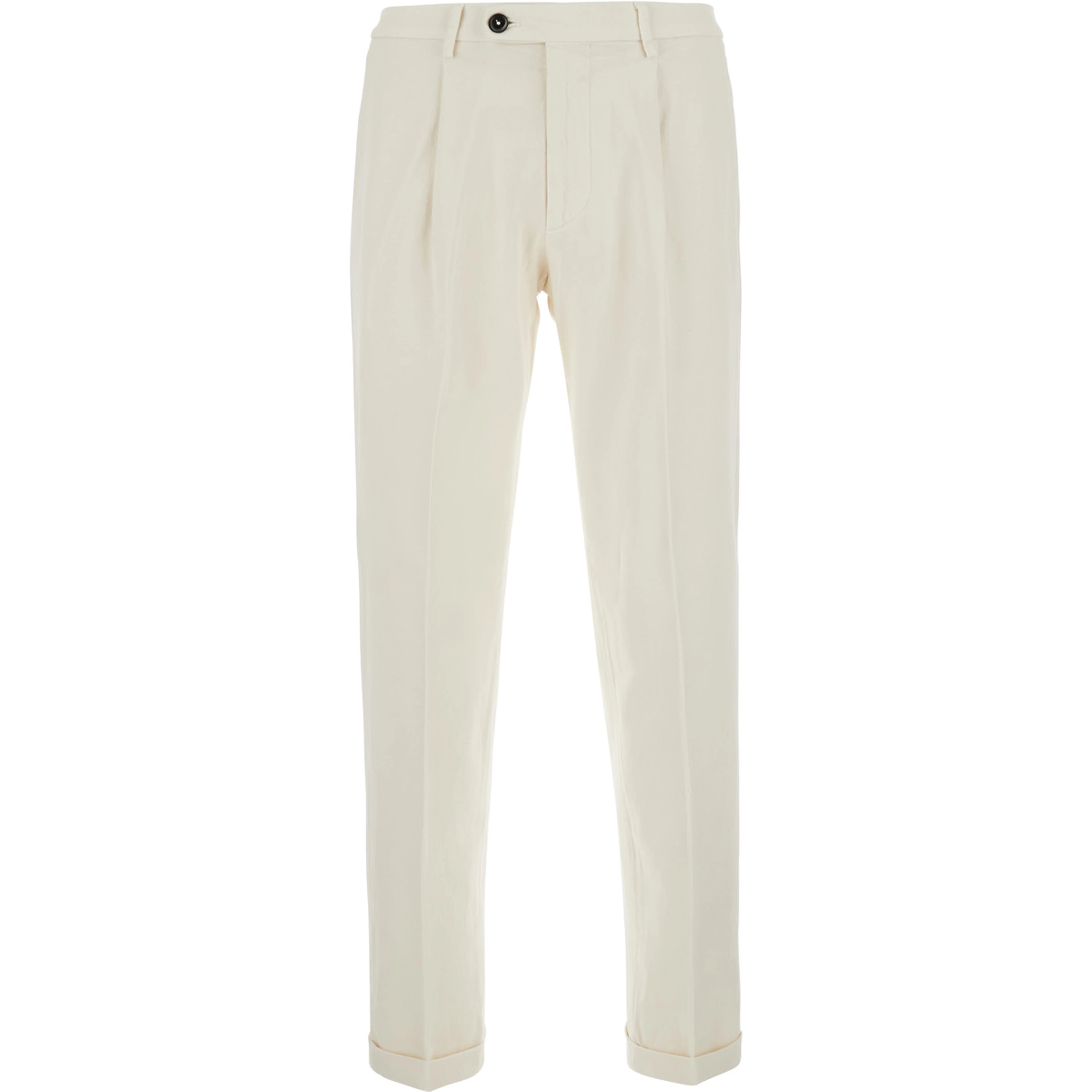 White pants with Logo Patch on the Back and Cuffed Hem in Stretch Cotton for Men