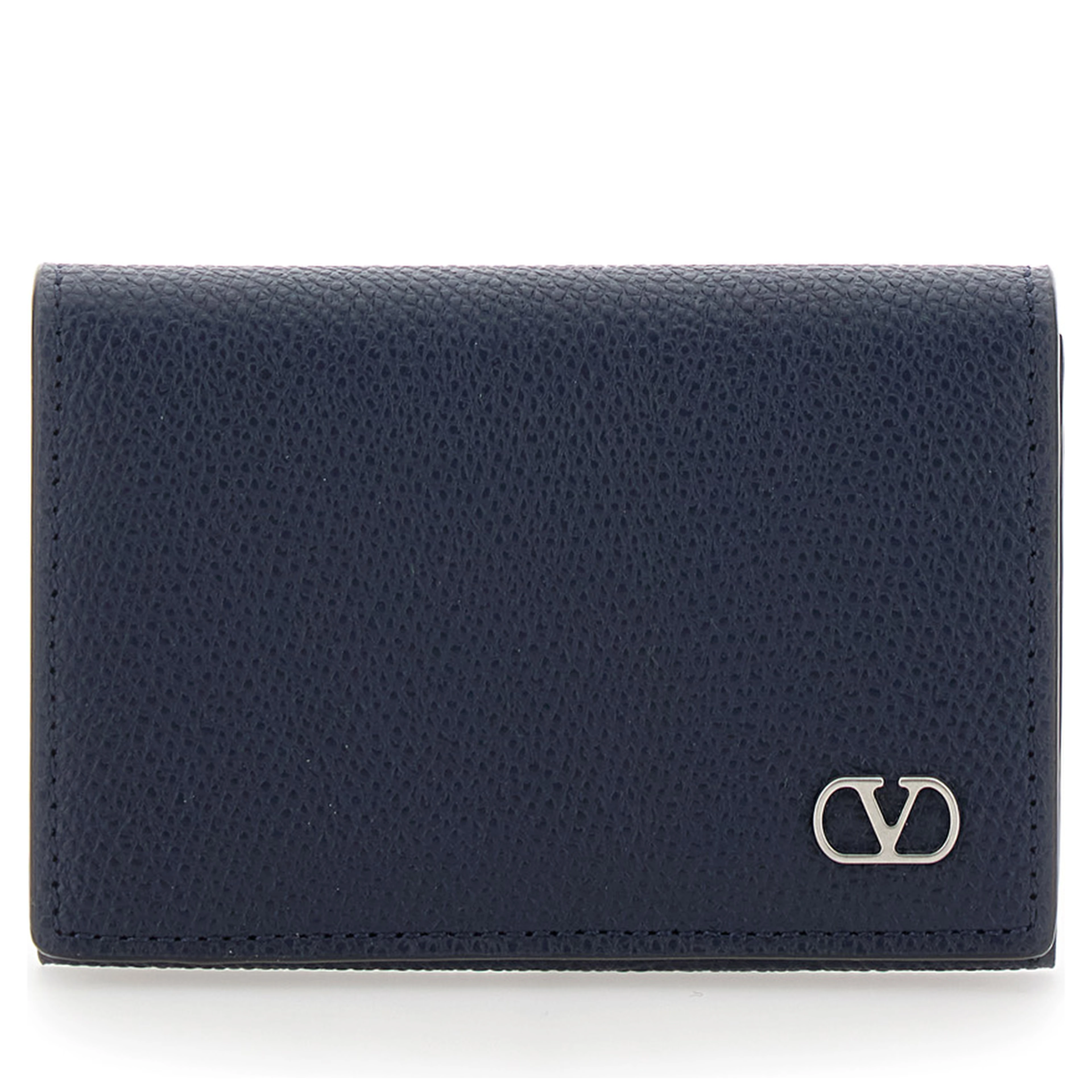 Black Card holder with VLogo plaque on the front in grained leather for men