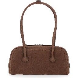 Soft Boston Ew Brown Shoulder bag with Two Top Handles and Logo lettering on the Front in Leather for Women