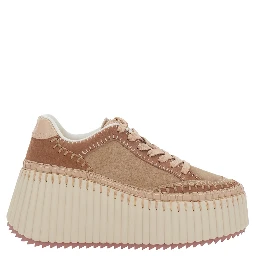 Nama Pink Sneakers with Platform and front laces in suede for women