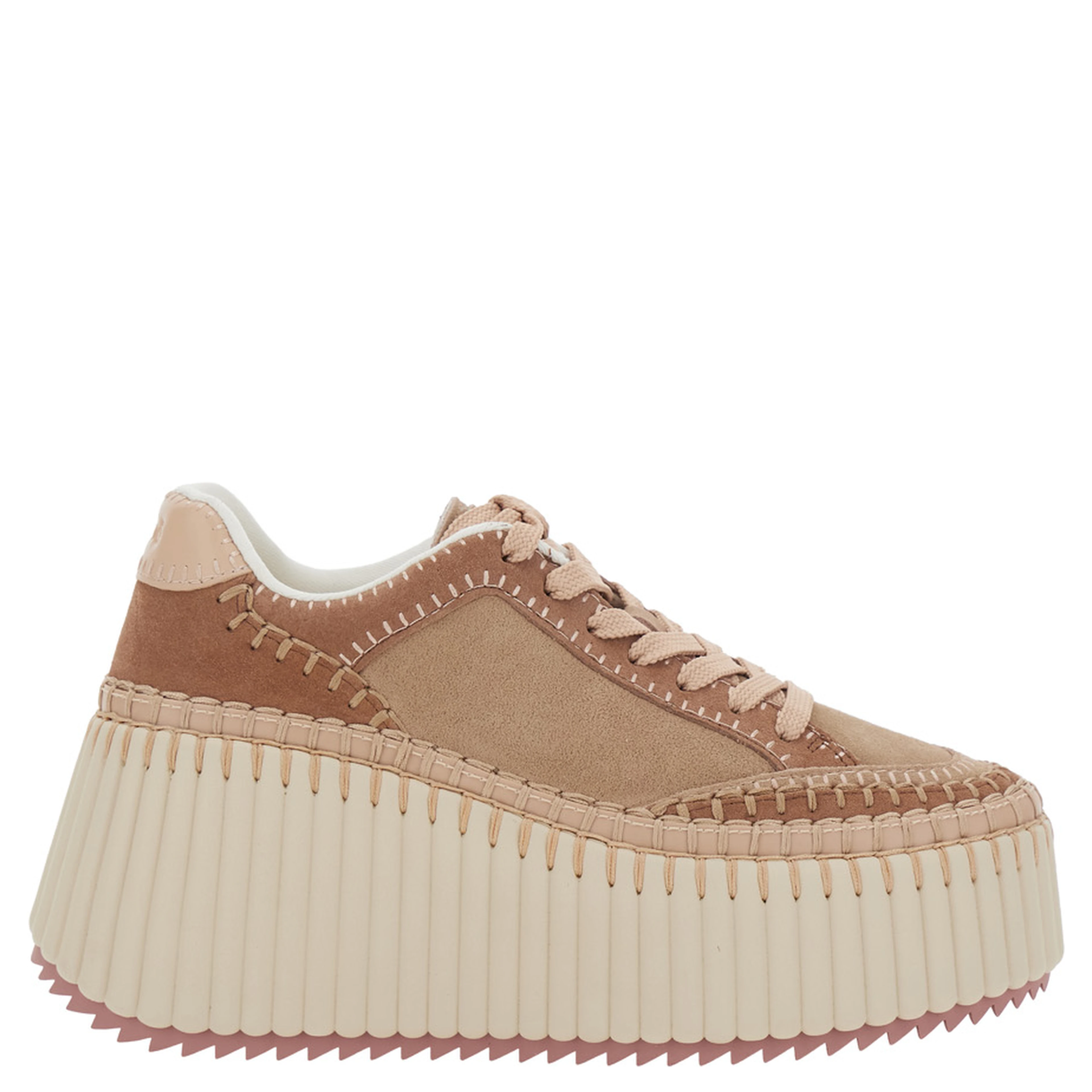 Nama Pink Sneakers with Platform and front laces in suede for women