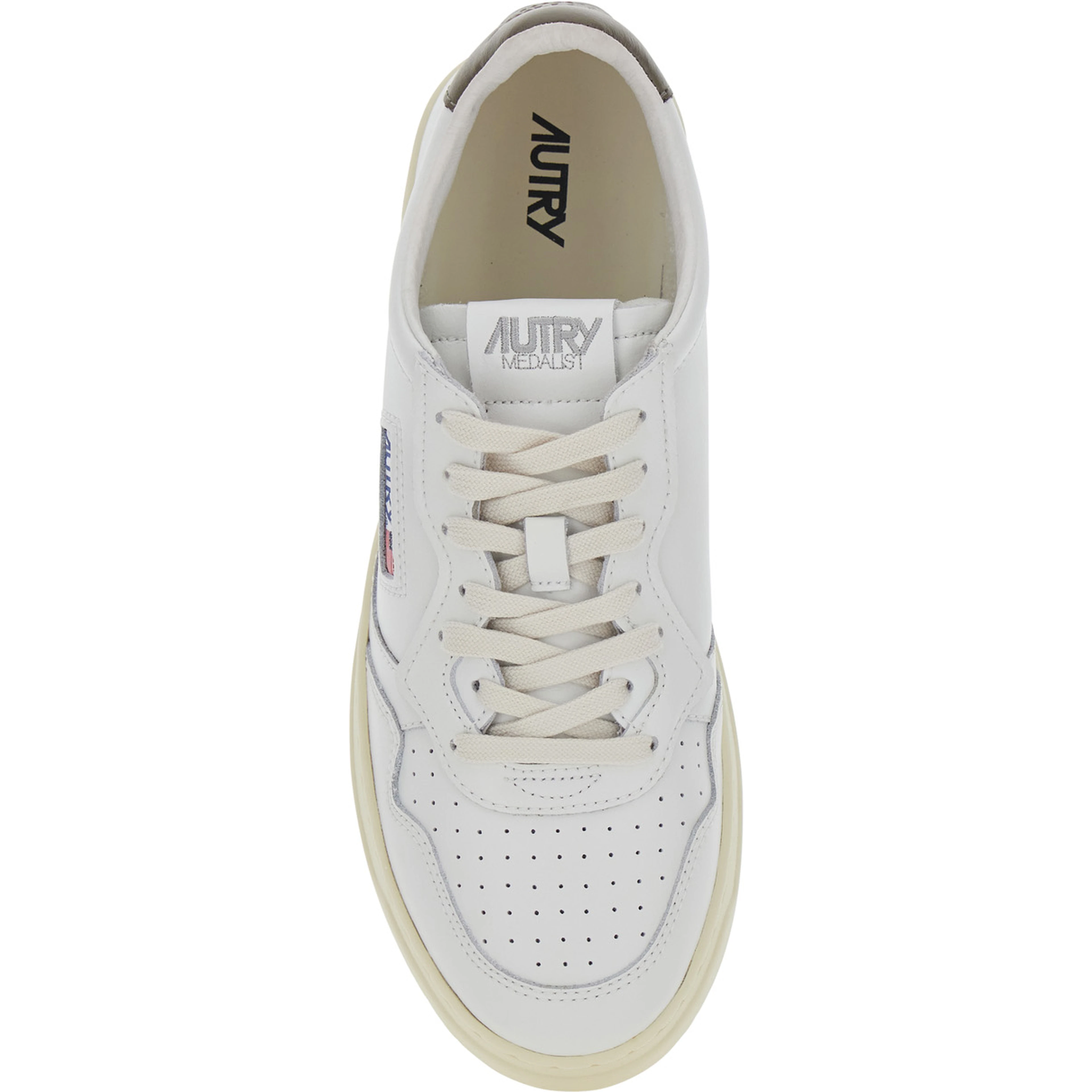 Medalist Low White and Brown Sneakers with Contrast Pull-tab in Leather for Men