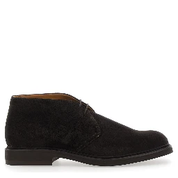Brown lace-up shoes with rounded toe and low heel in suede for men