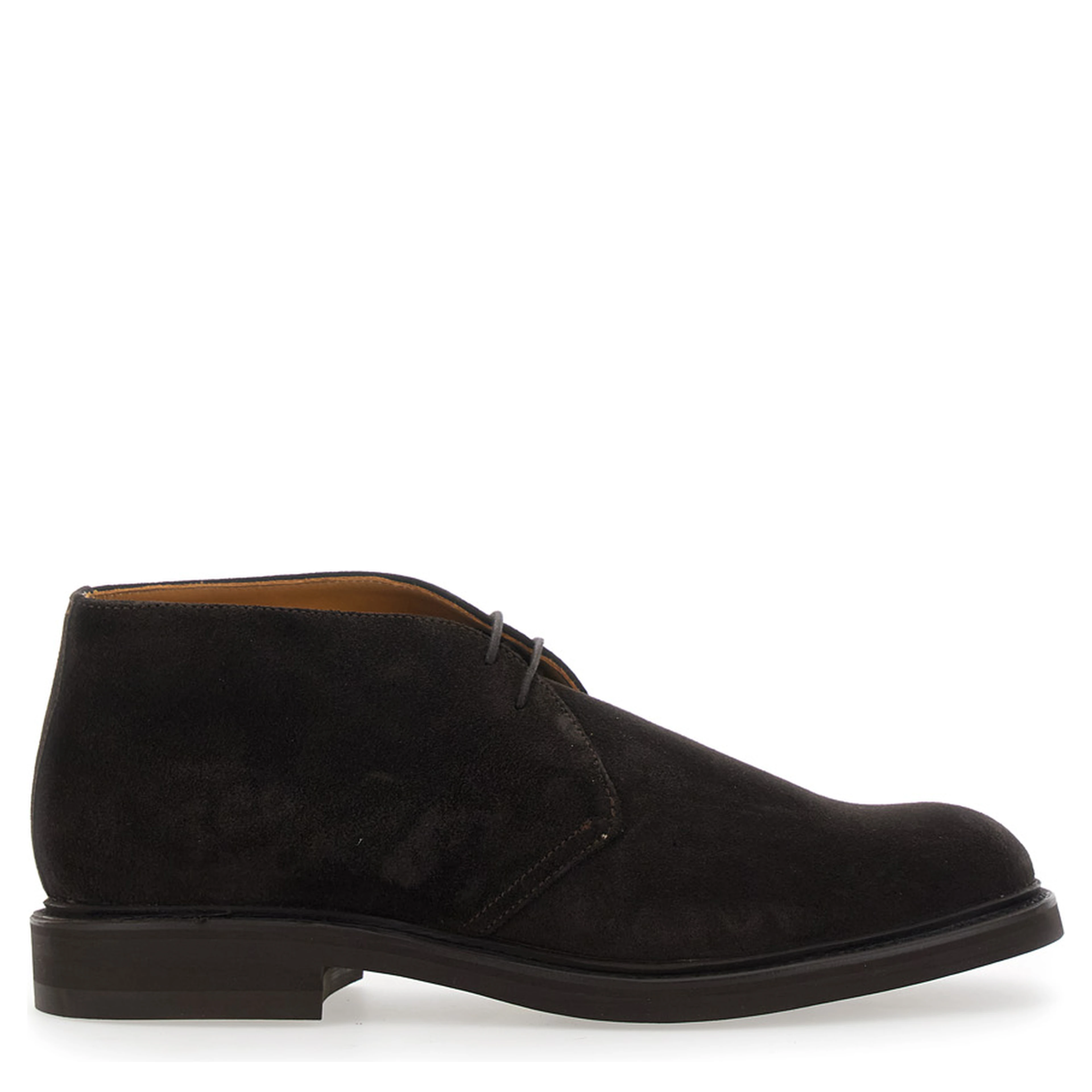 Brown lace-up shoes with rounded toe and low heel in suede for men