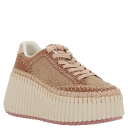 Nama Pink Sneakers with Platform and front laces in suede for women
