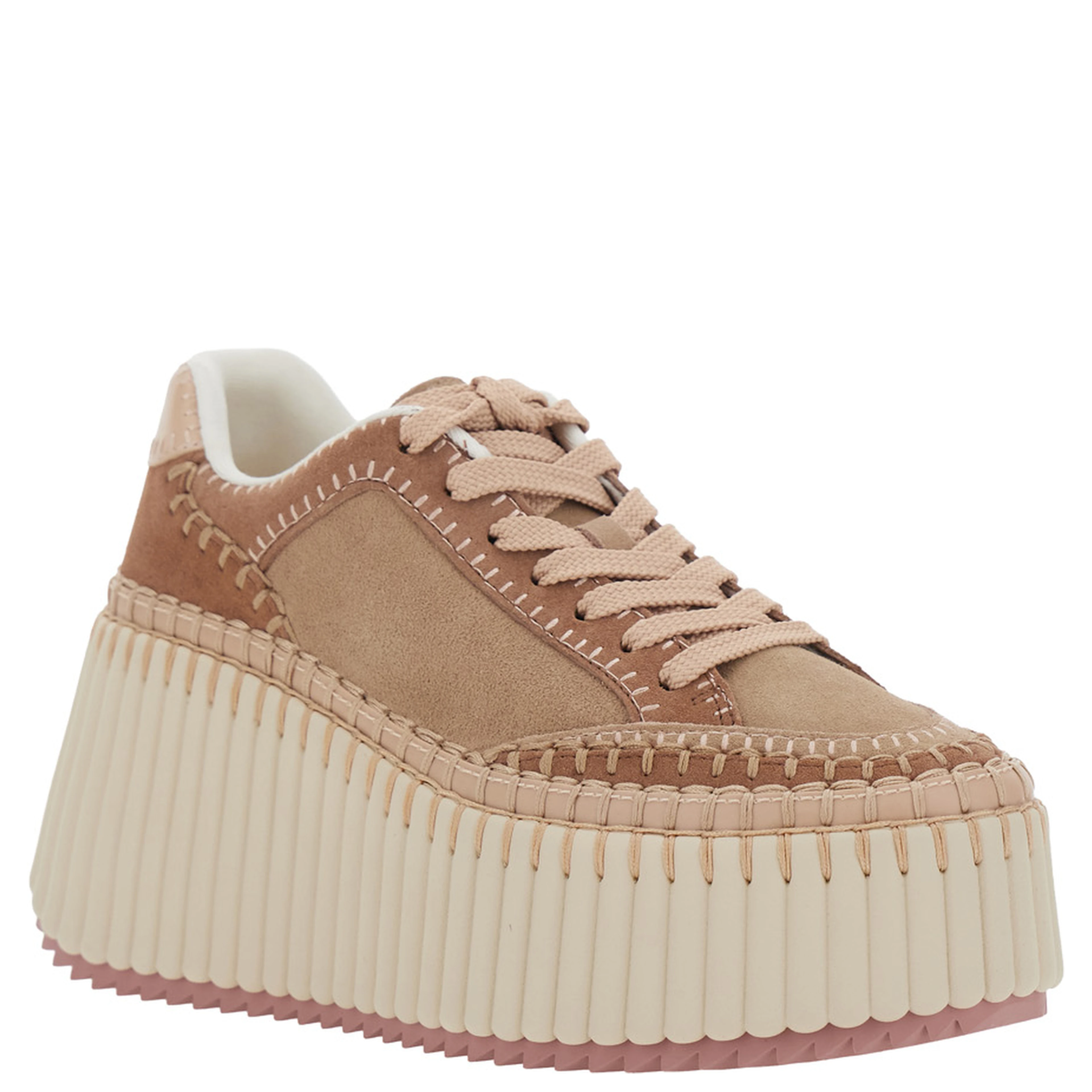 Nama Pink Sneakers with Platform and front laces in suede for women