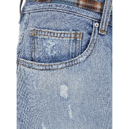Light Blue Jeans with Ripped Details on the Front and Bow on the Waist in Denim for Men