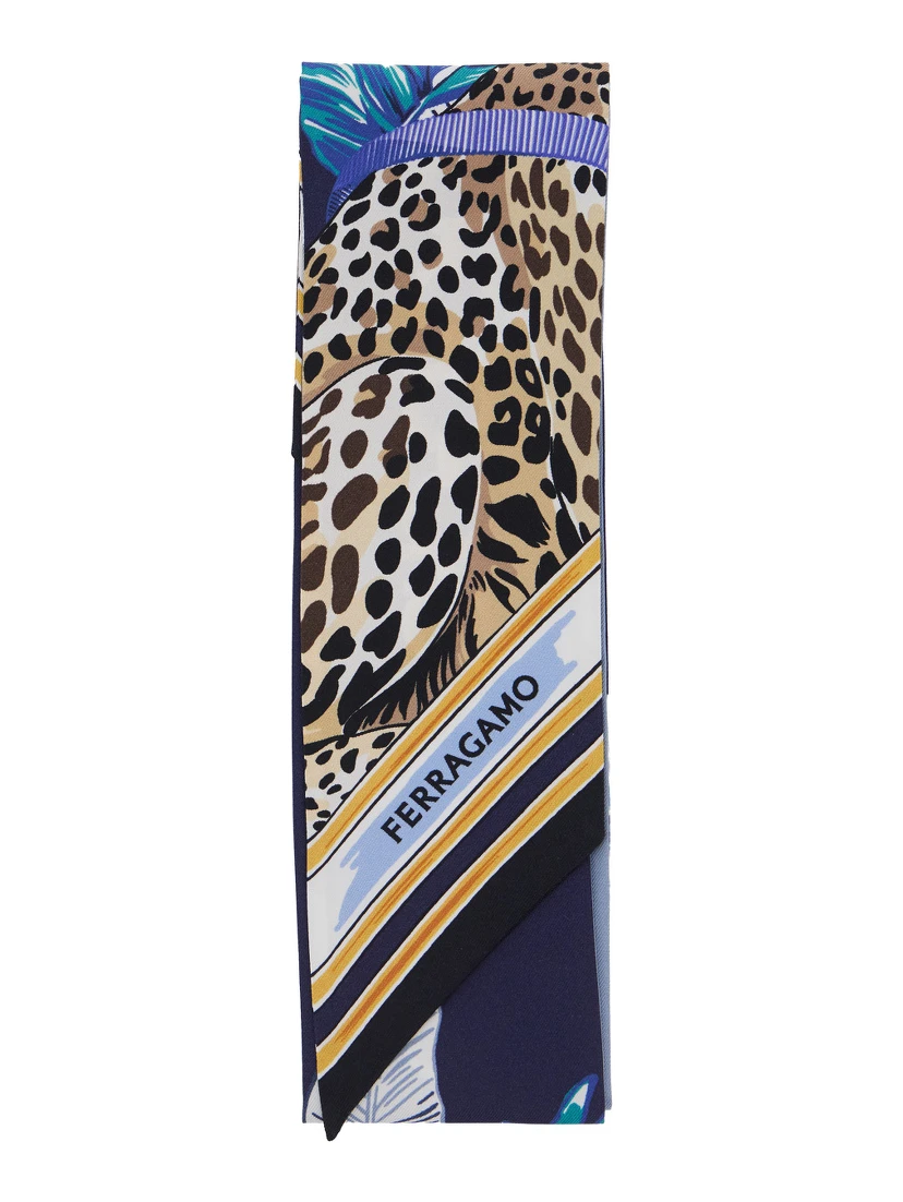 blue Scarf with All-over Print and embossed logo lettering in Silk Women