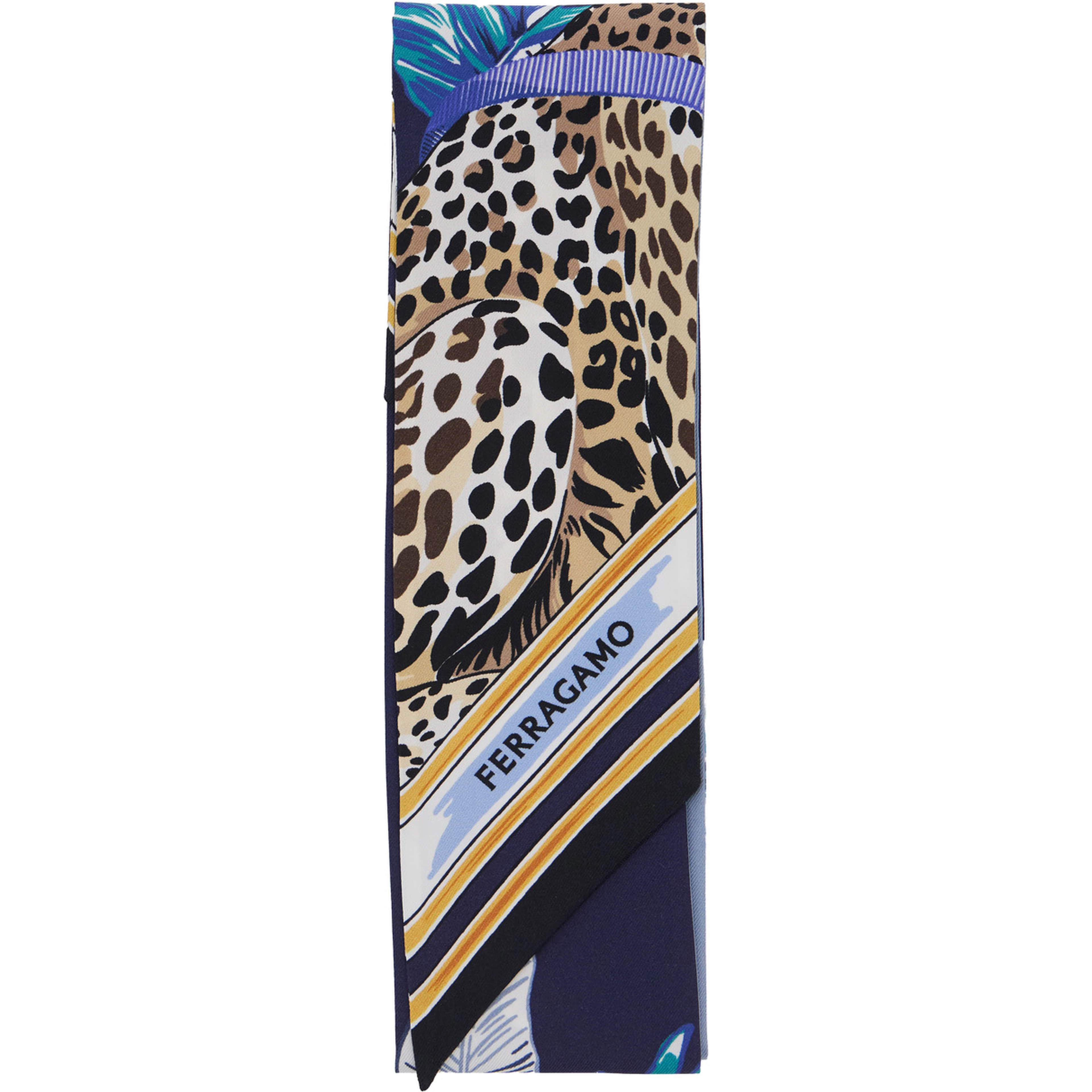 blue Scarf with All-over Print and embossed logo lettering in Silk Women