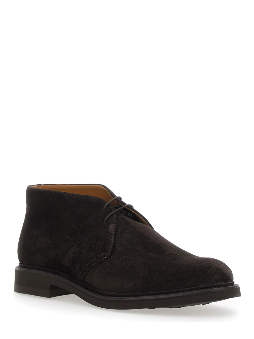 Brown lace-up shoes with rounded toe and low heel in suede for men