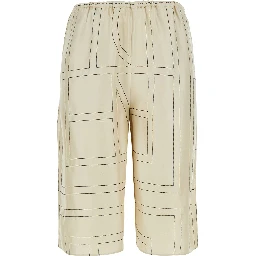 White Bermuda Shorts with elasticated waist and all-over monogram in silk for women
