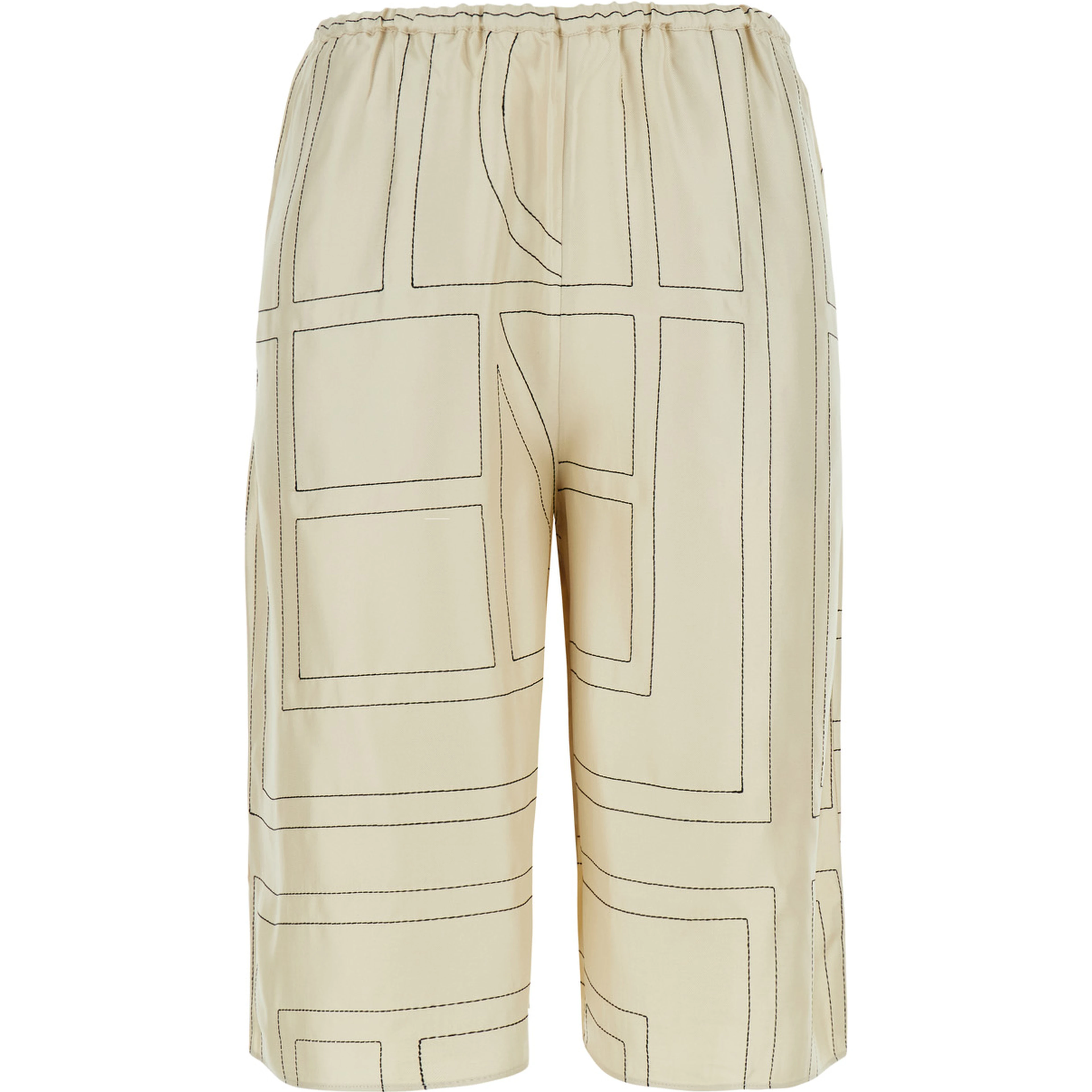 White Bermuda Shorts with elasticated waist and all-over monogram in silk for women