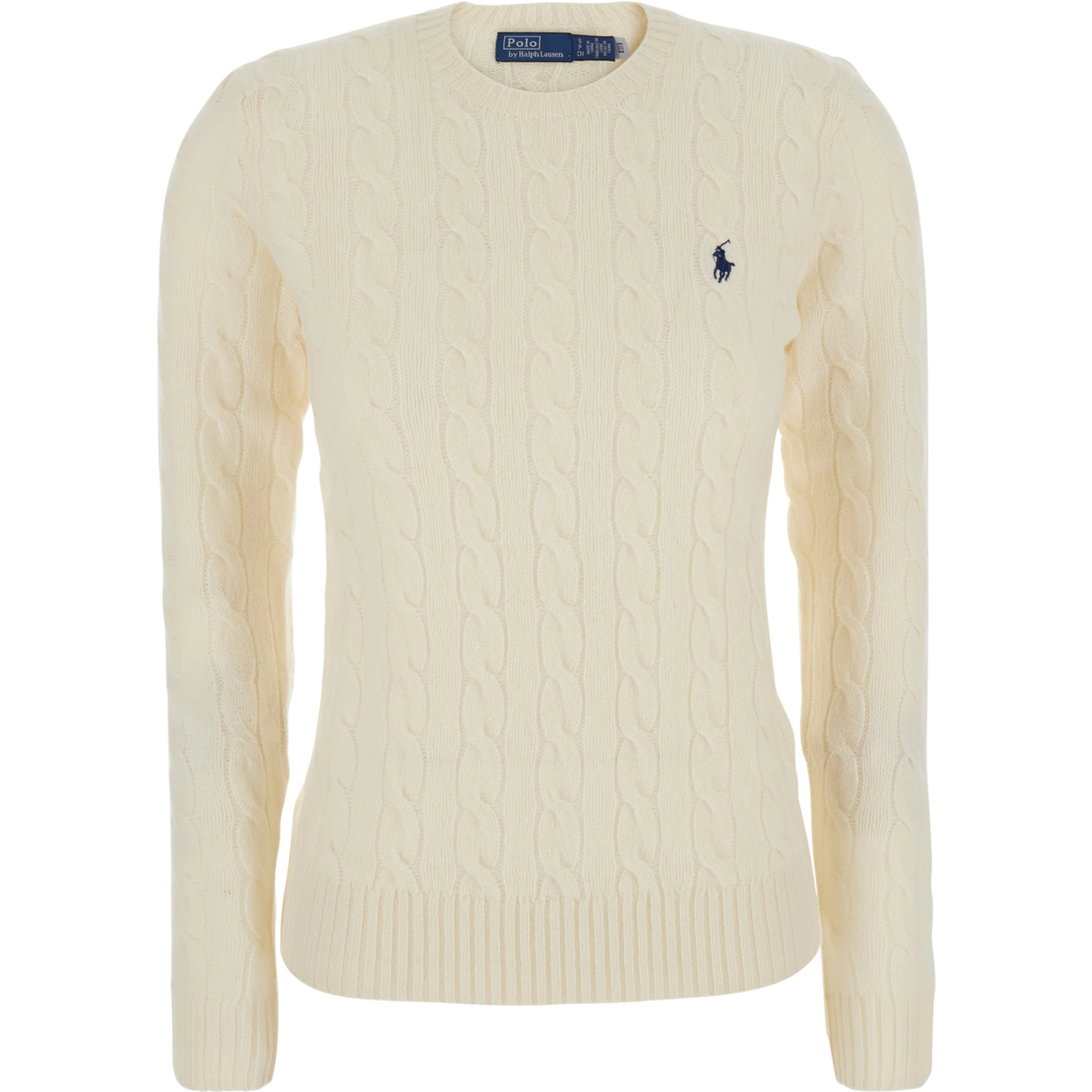 Julianna White Sweater with Pony embroidery on the front and cable knit in wool and cashmere for women