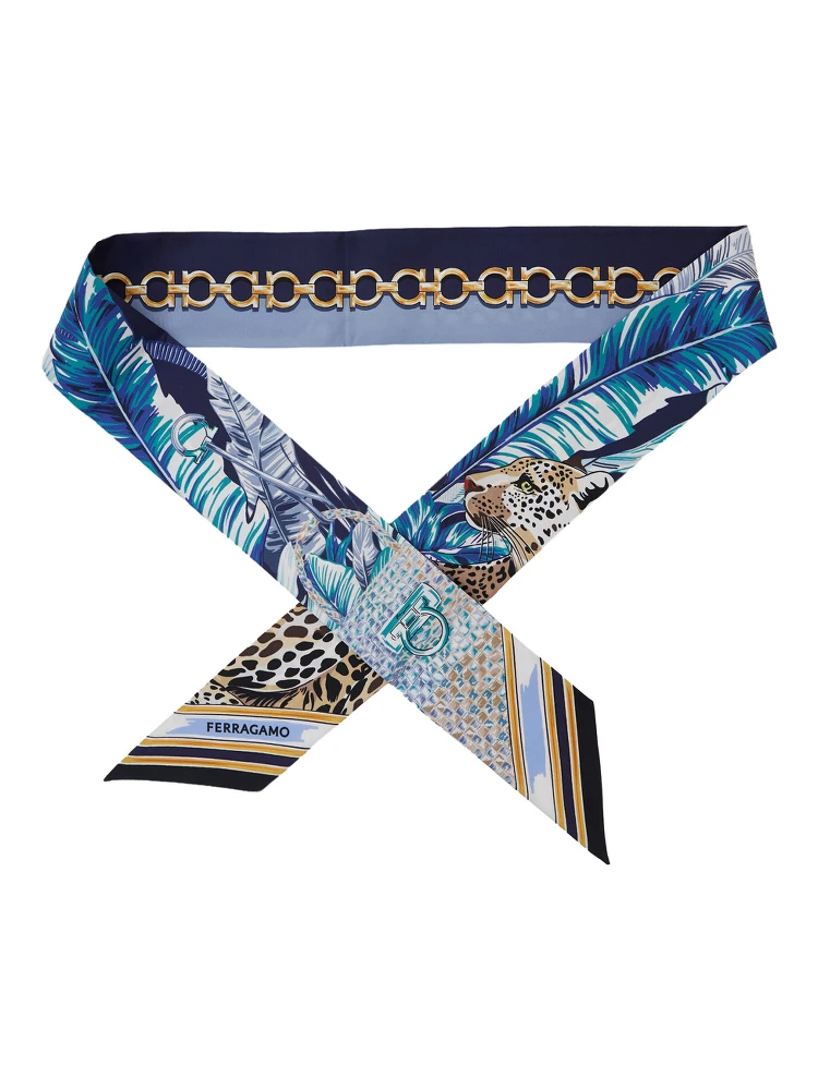 blue Scarf with All-over Print and embossed logo lettering in Silk Women alternative