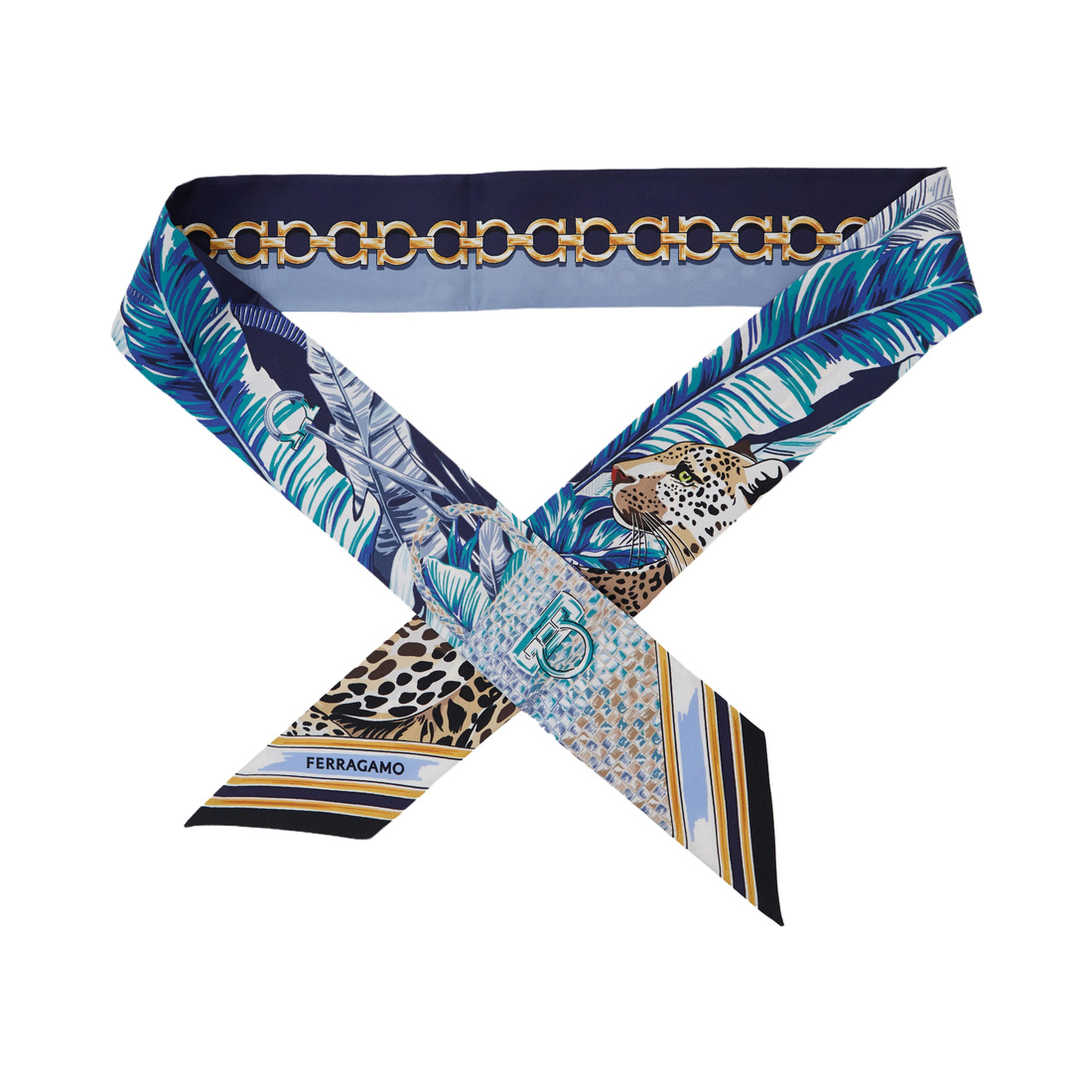 blue Scarf with All-over Print and embossed logo lettering in Silk Women