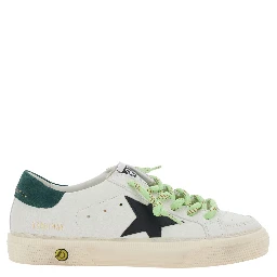 May White Low Top Sneaker with Star Patch on the Side and Logo Patch on the Tongue in Leather Boy
