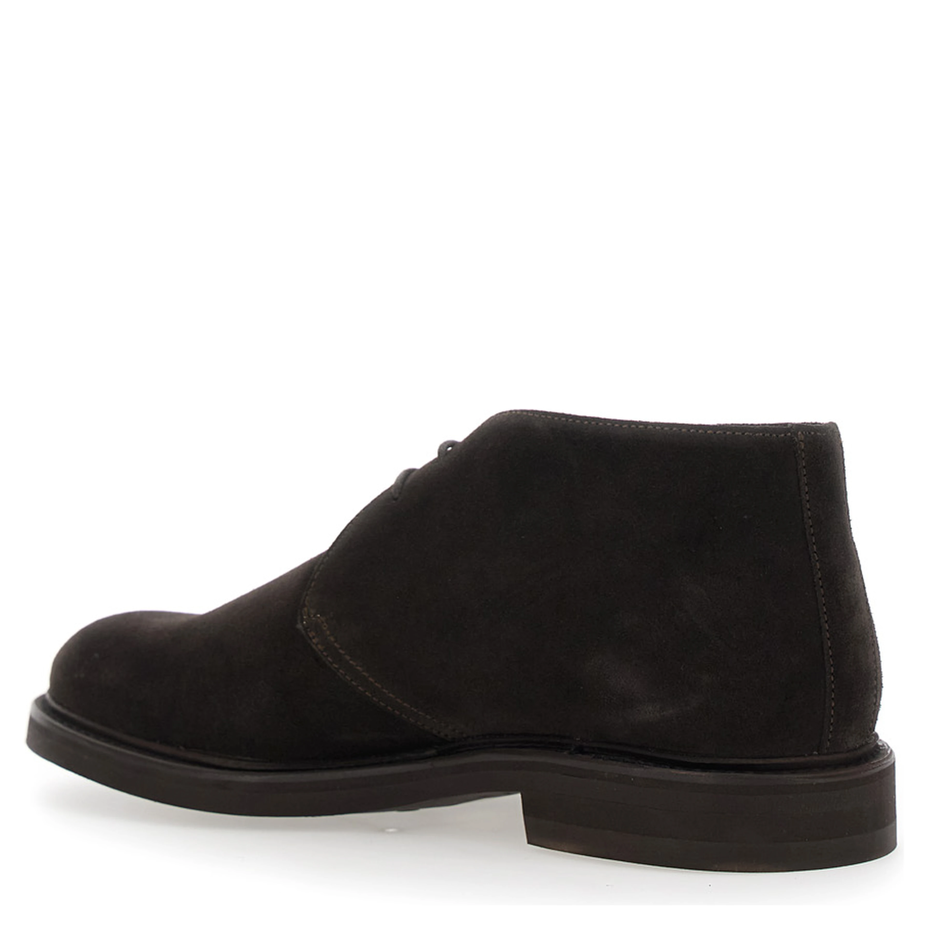 Brown lace-up shoes with rounded toe and low heel in suede for men