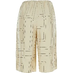 White Bermuda Shorts with elasticated waist and all-over monogram in silk for women