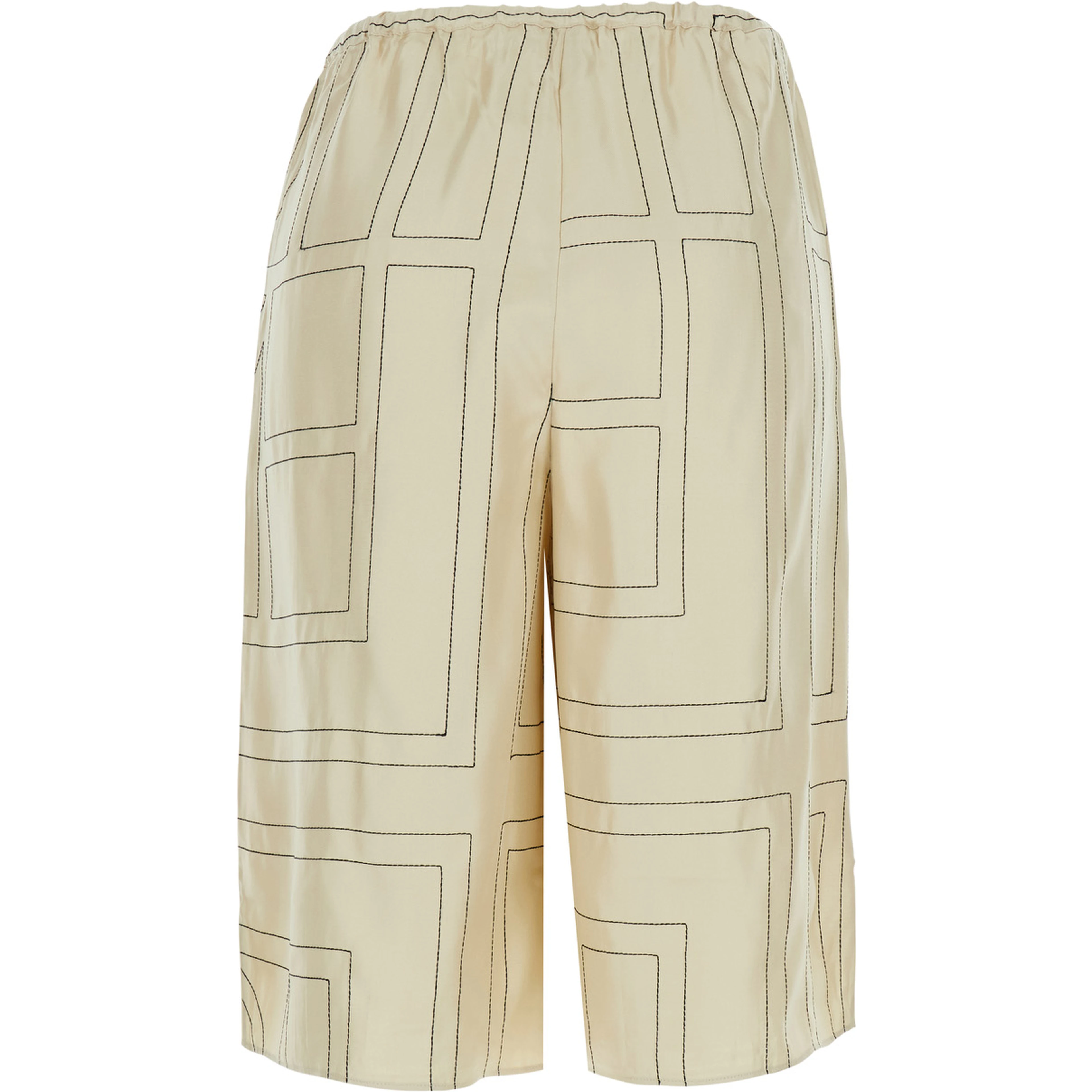 White Bermuda Shorts with elasticated waist and all-over monogram in silk for women