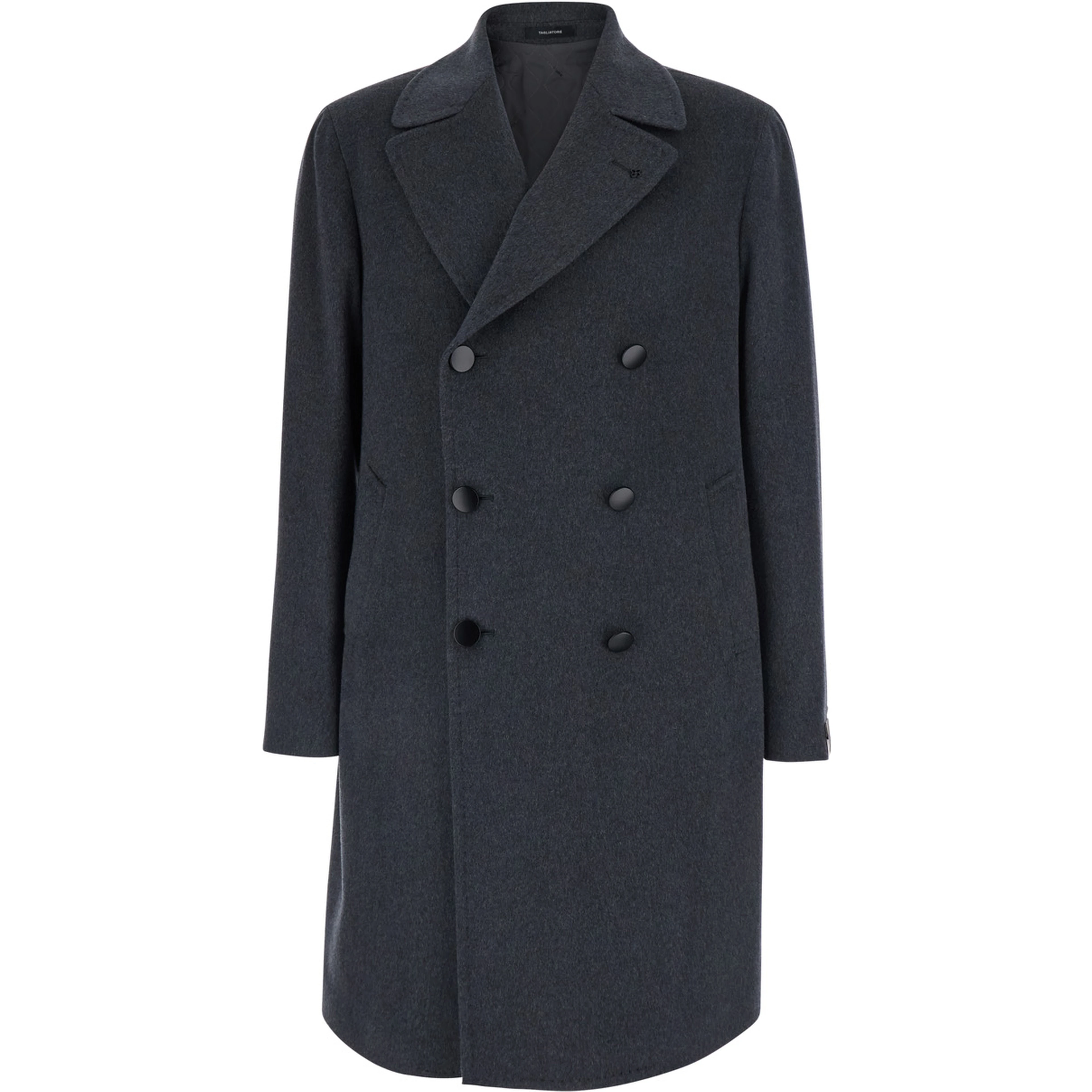 Arden Gray Double-breasted Coat with Notched Revers and Half Belt in Wool for Men
