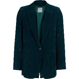 Blue single-breasted Jacket with Peak revers in corduroy for women