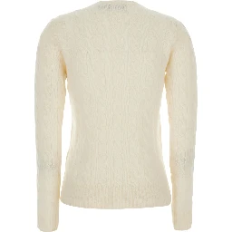 Julianna White Sweater with Pony embroidery on the front and cable knit in wool and cashmere for women