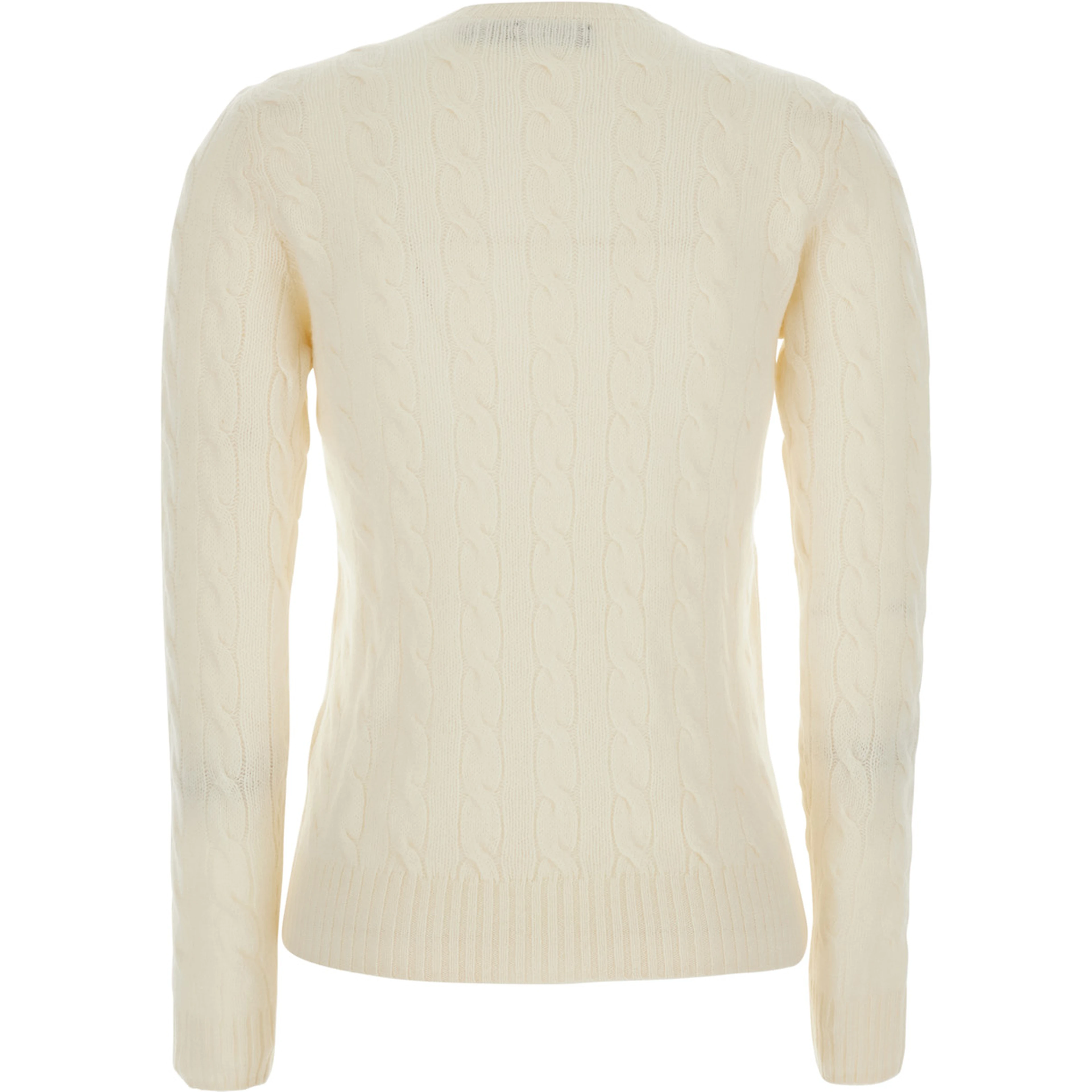 Julianna White Sweater with Pony embroidery on the front and cable knit in wool and cashmere for women