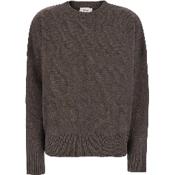 brown Sweater with round neck and mini logo in Cashmere for women