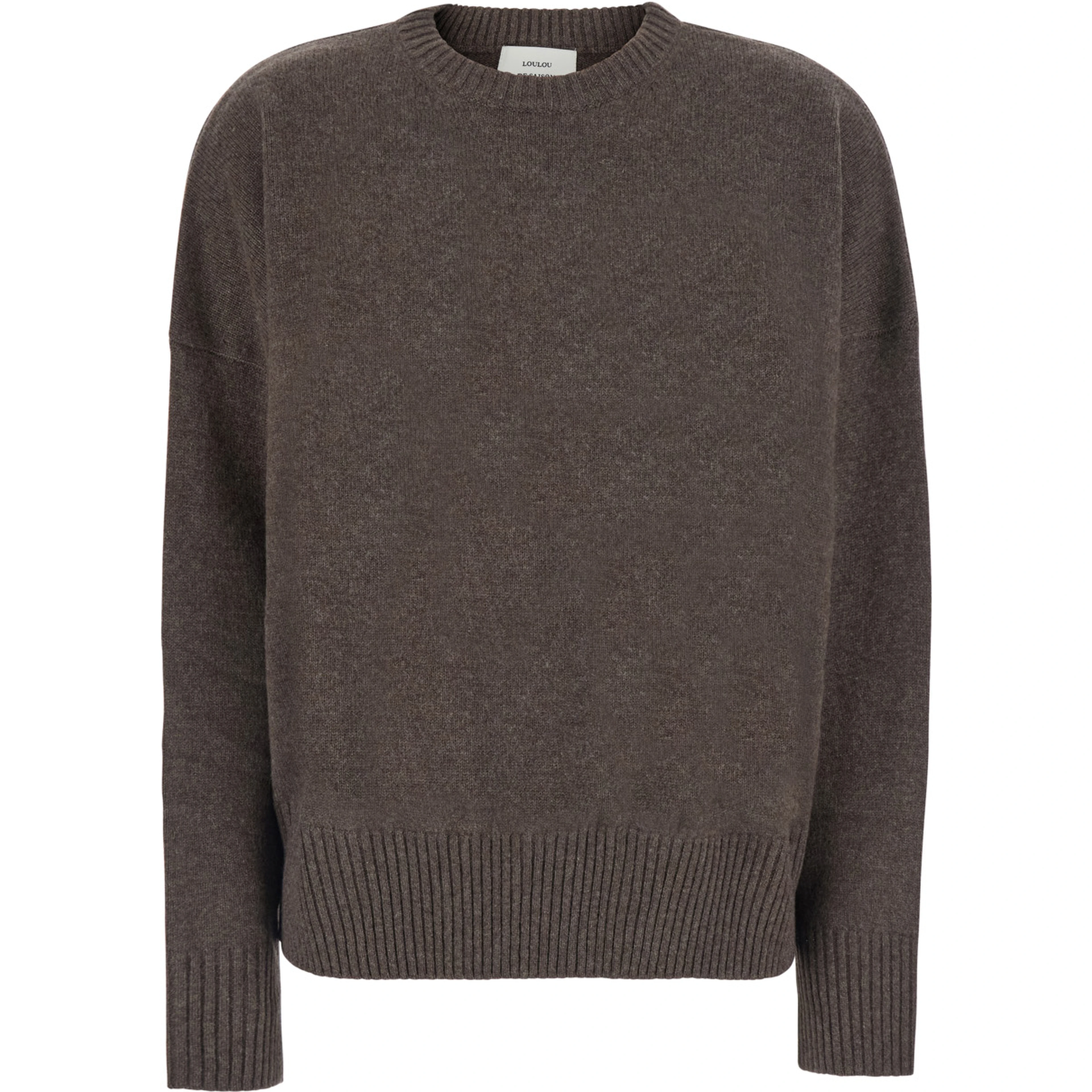 brown Sweater with round neck and mini logo in Cashmere for women