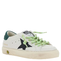May White Low Top Sneaker with Star Patch on the Side and Logo Patch on the Tongue in Leather Boy