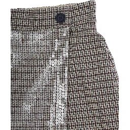 Brown Skirt with Houndstooth Motif and Sequins Decoration in Tech Fabric Girl