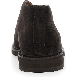 Brown lace-up shoes with rounded toe and low heel in suede for men