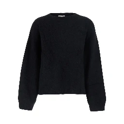 Tristan Black Sweater with round neck and dropped shoulders in  wool blend for women
