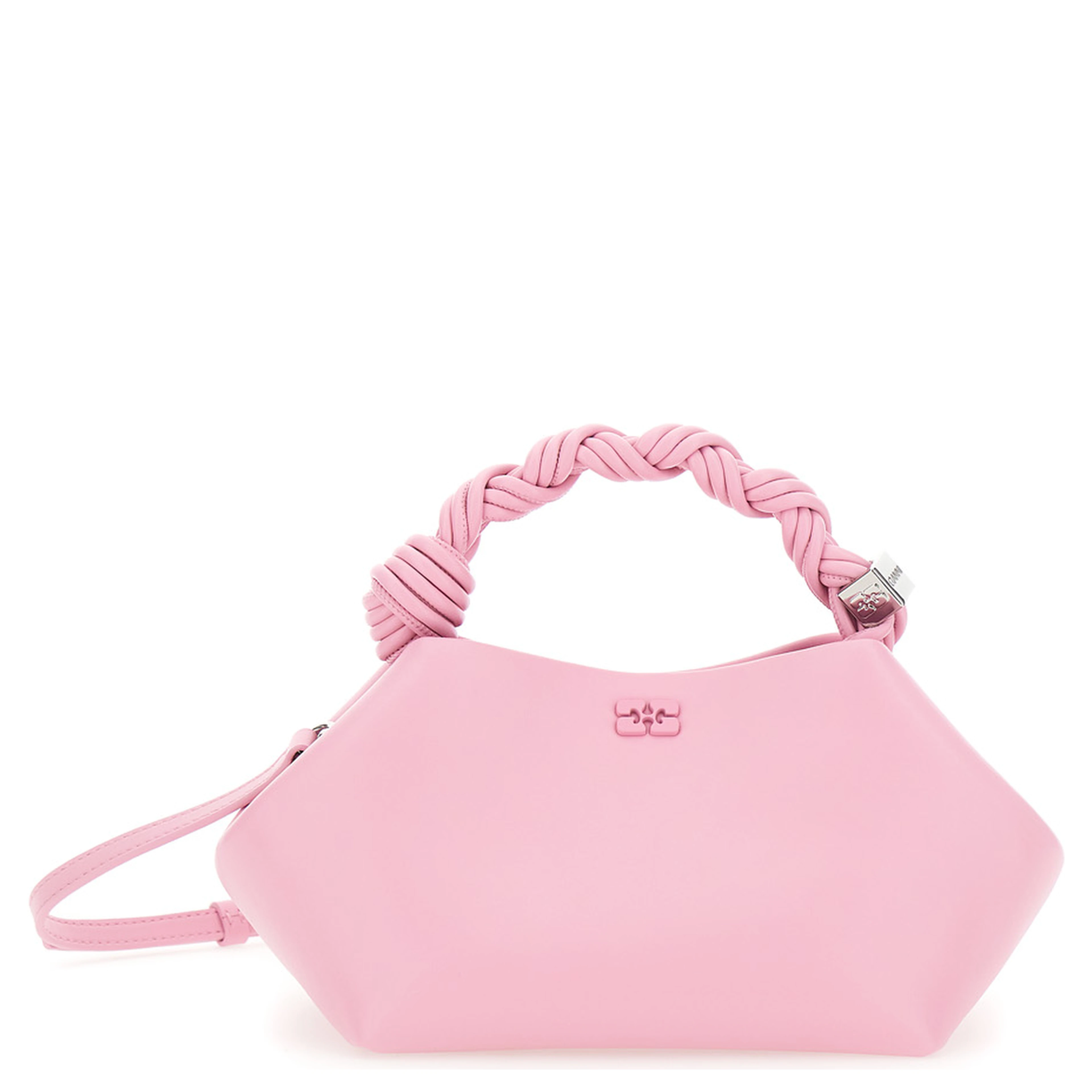 Bou Pink Handbag with Braided Handle and Butterfly Plate on the Front in Leather Blend for Women