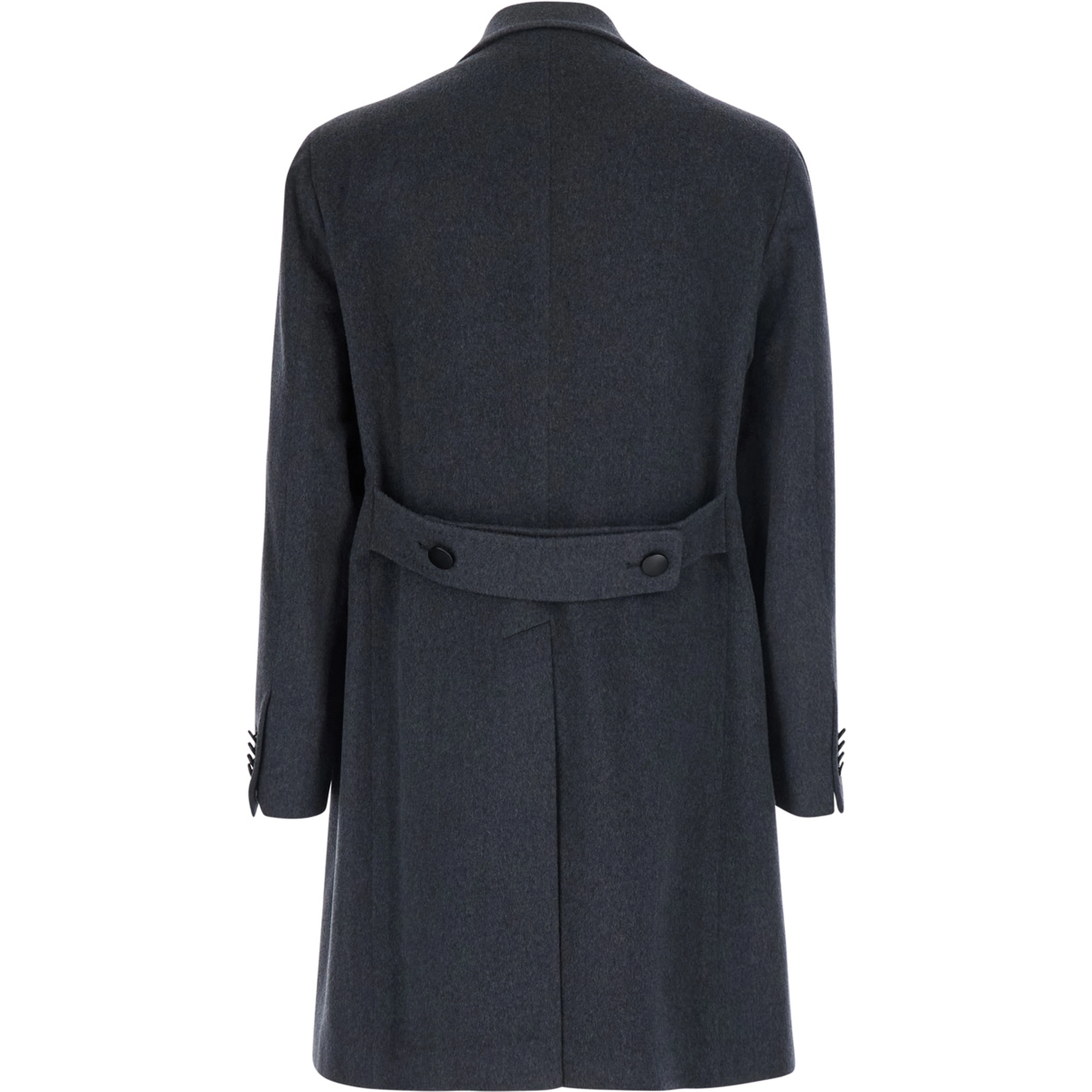 Arden Gray Double-breasted Coat with Notched Revers and Half Belt in Wool for Men