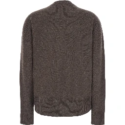brown Sweater with round neck and mini logo in Cashmere for women