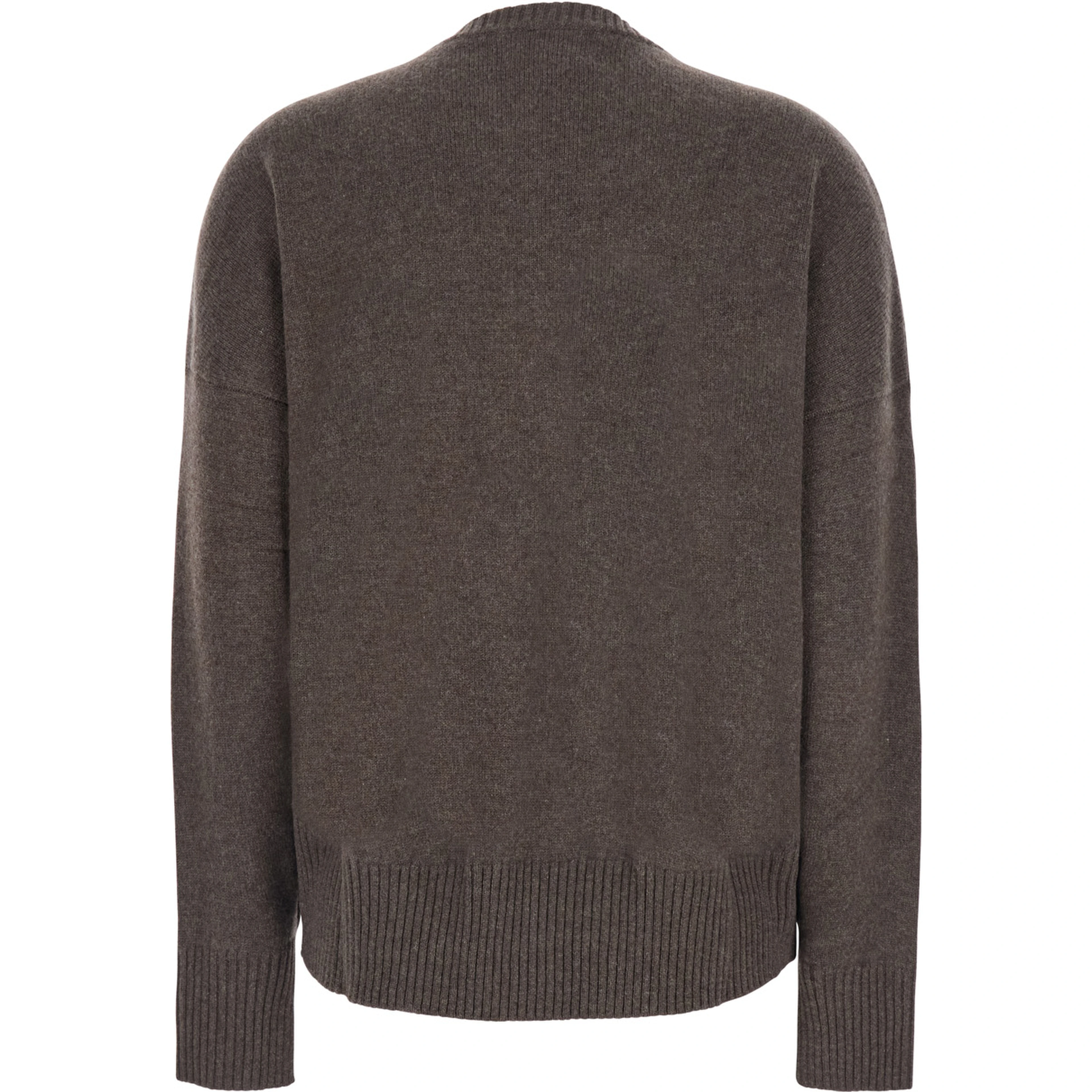 brown Sweater with round neck and mini logo in Cashmere for women