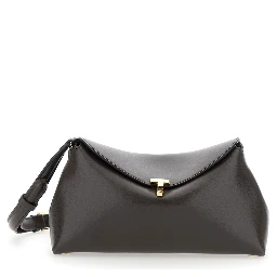 T-Lock Brown Handbag with Adjustable and Removable Strap in Leather for Women