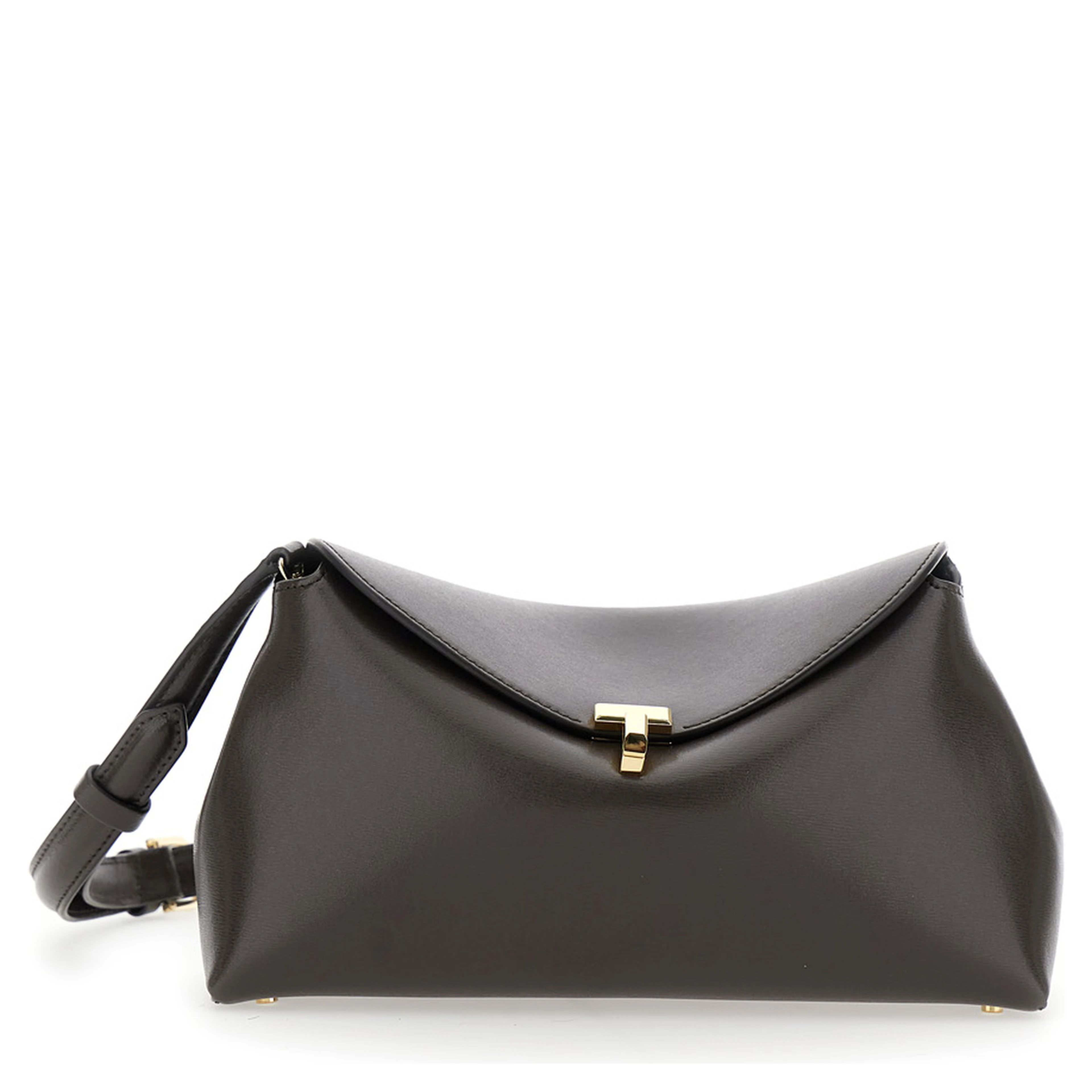 T-Lock Brown Handbag with Adjustable and Removable Strap in Leather for Women