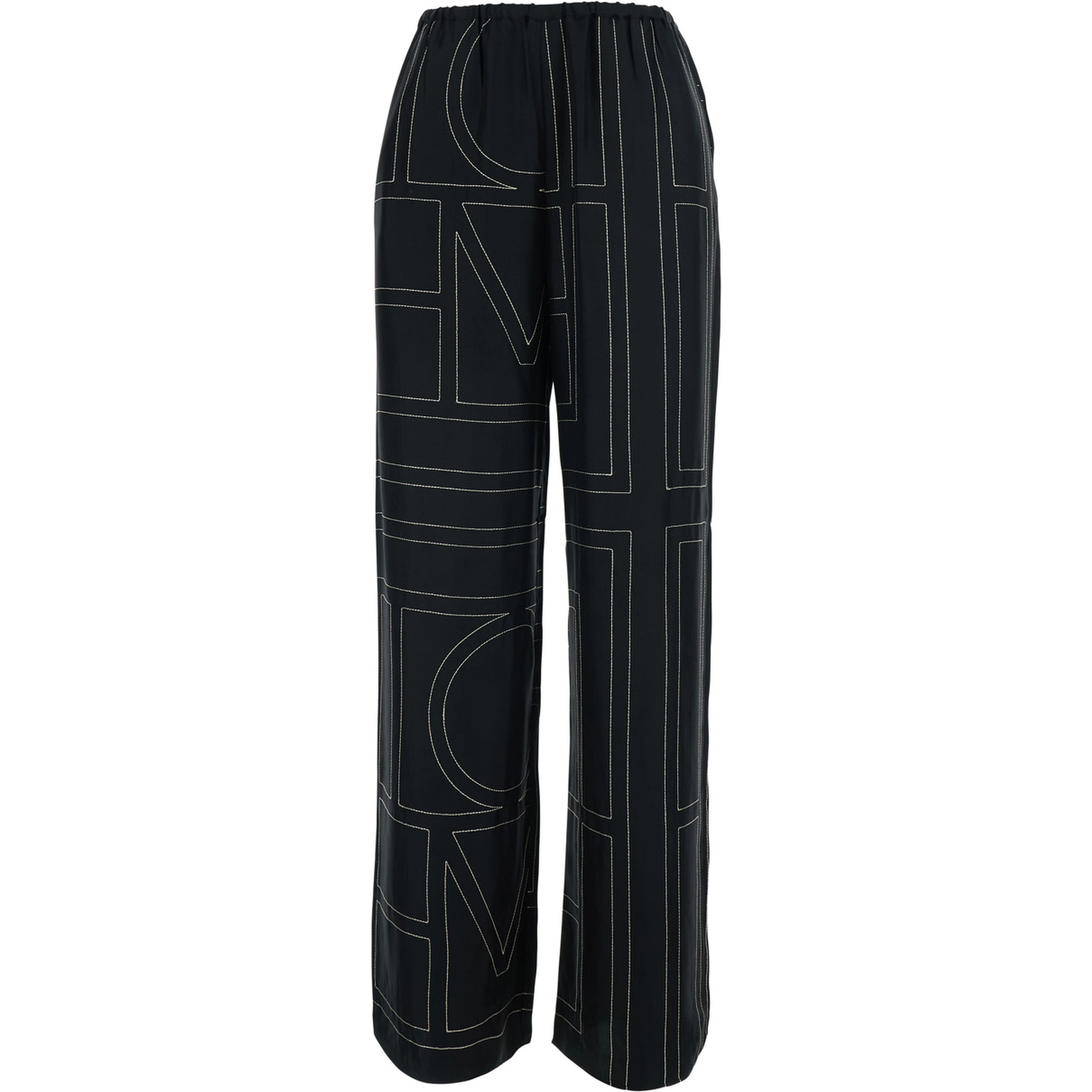 Black Pants with elasticated waist and two side pockets in silk for women