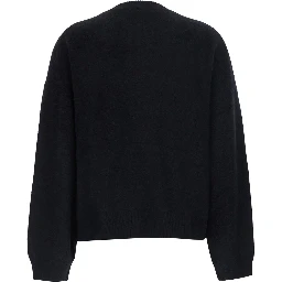 Tristan Black Sweater with round neck and dropped shoulders in  wool blend for women
