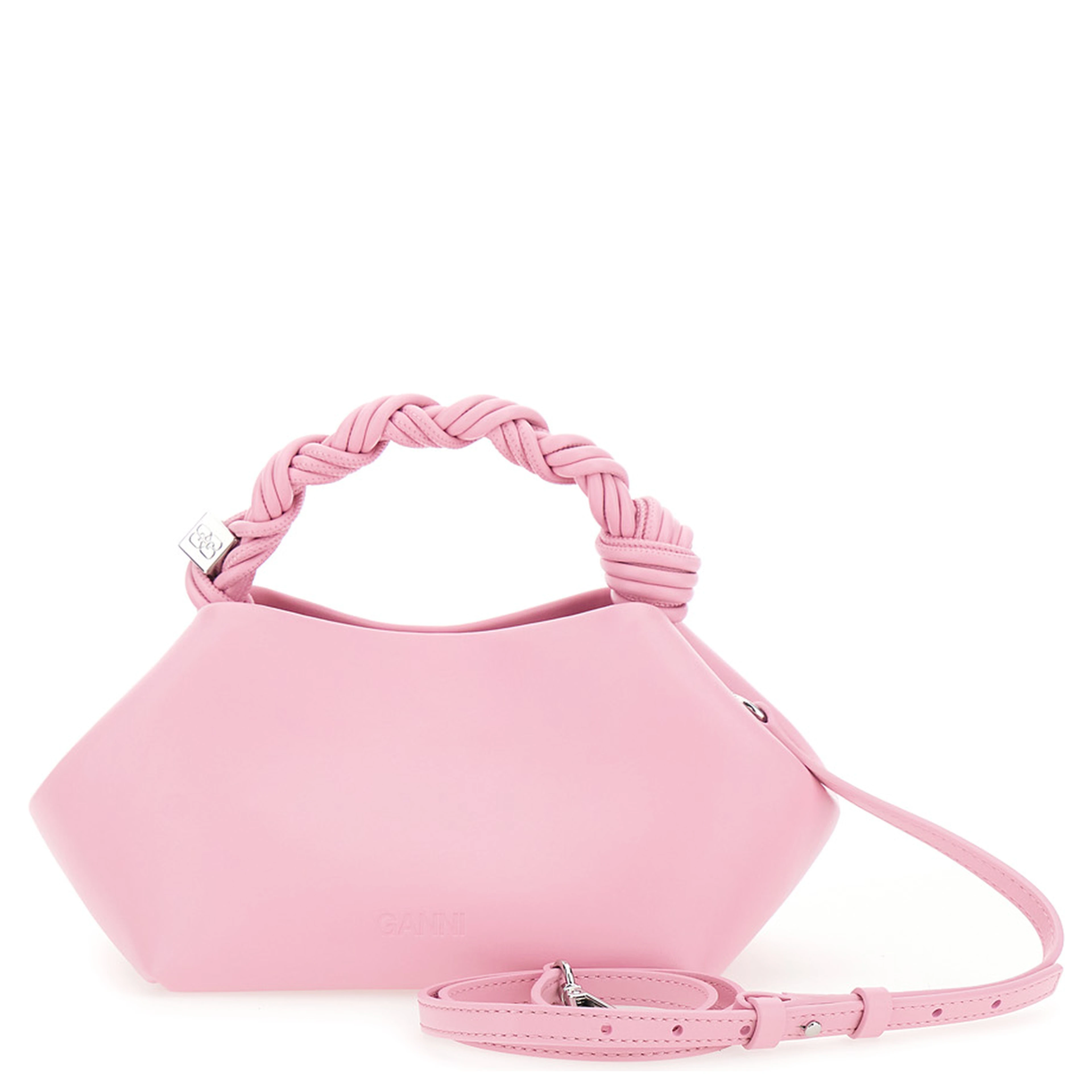 Bou Pink Handbag with Braided Handle and Butterfly Plate on the Front in Leather Blend for Women