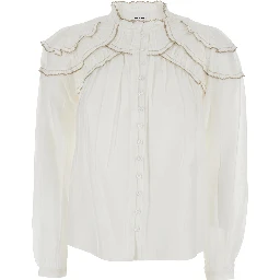 Blouse Christa with high collar and long sleeves in cotton blend white women