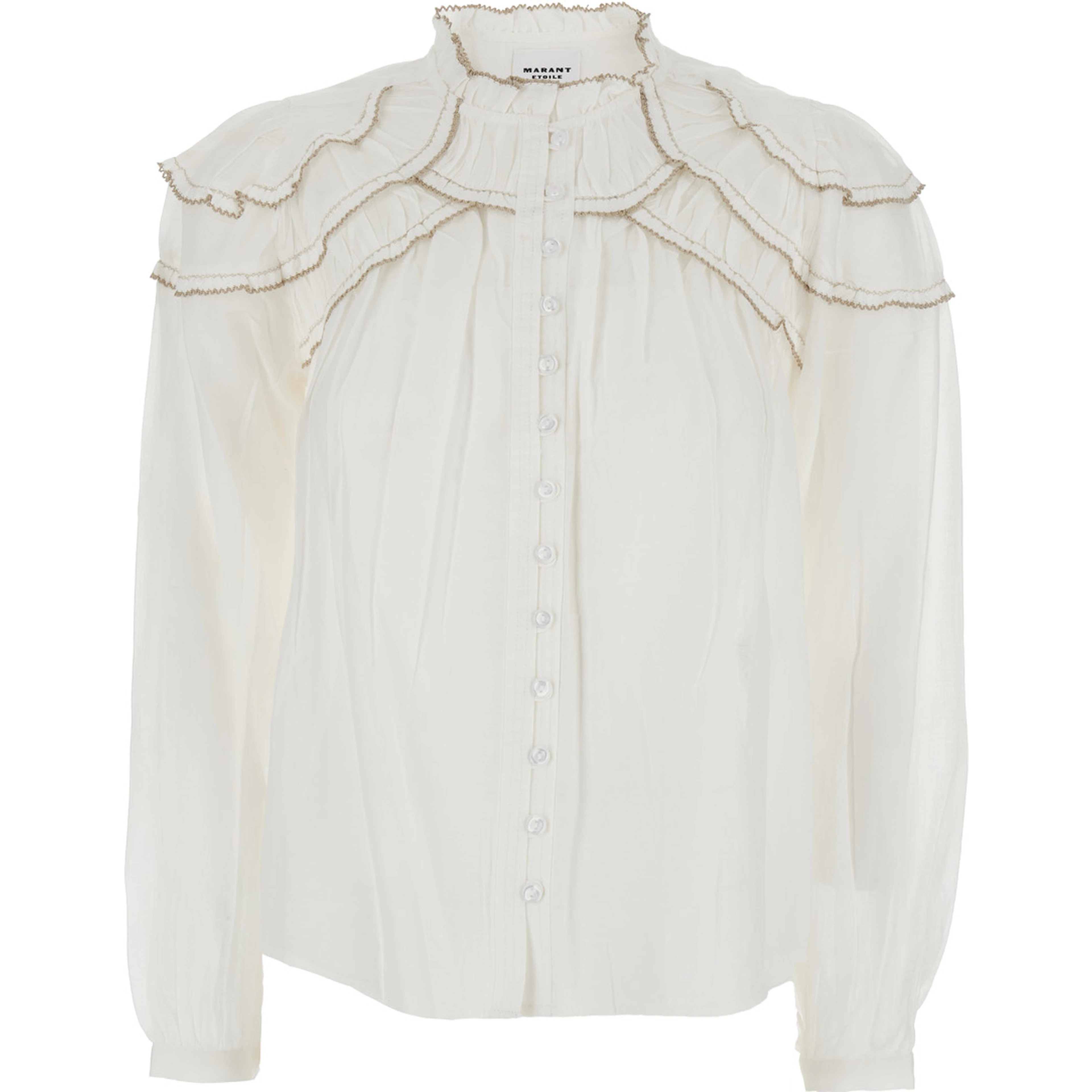 Blouse Christa with high collar and long sleeves in cotton blend white women