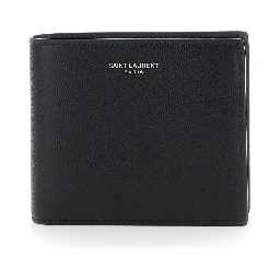Bi-Fold Wallet Monogram with Logo Lettering on the Front in Black Leather for Men