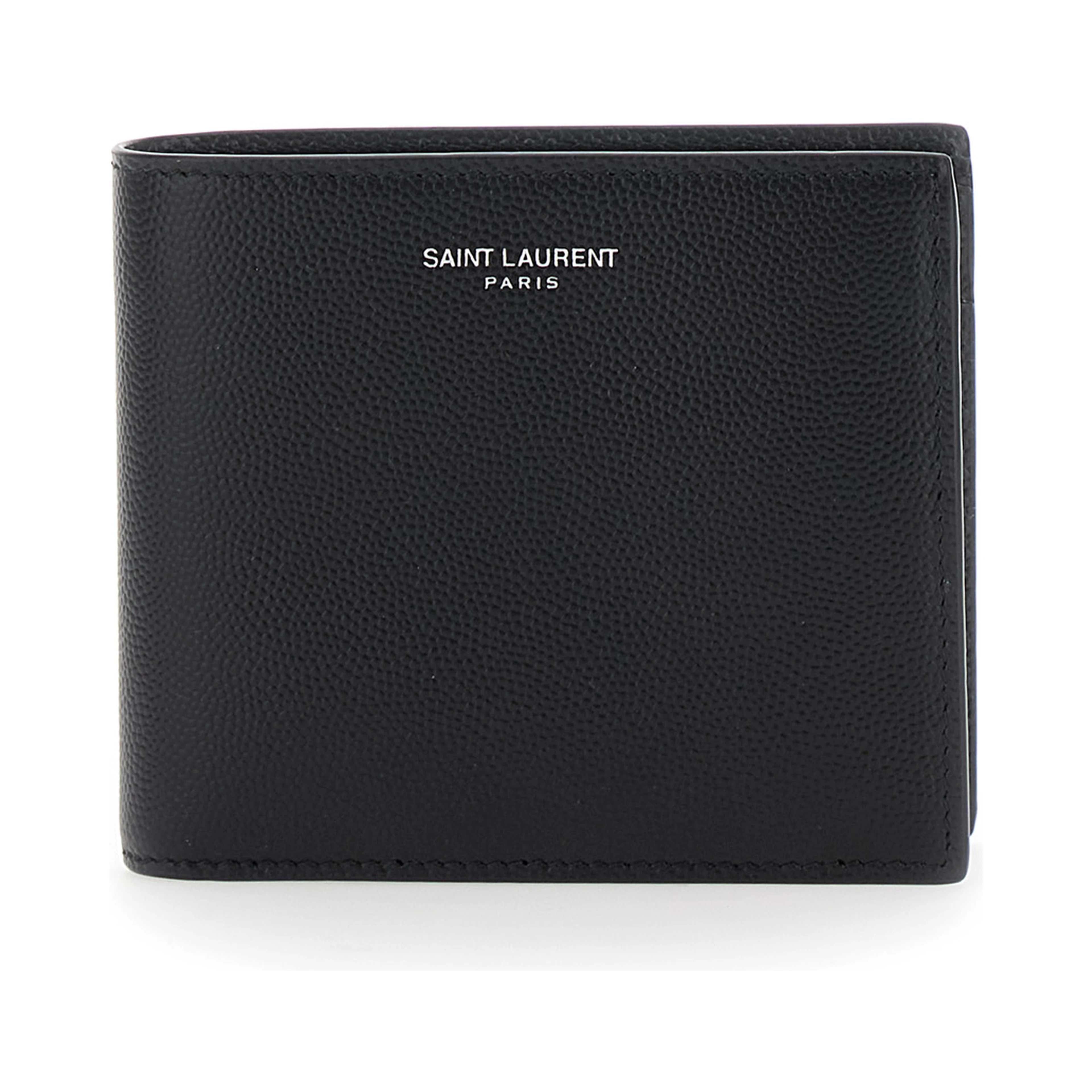 Bi-Fold Wallet Monogram with Logo Lettering on the Front in Black Leather for Men