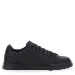 Sneaker Portofino Light with Patch Logo on the Tongue and Tone-on-Tone Lettering Logo on the Heel in Black Leather for Men