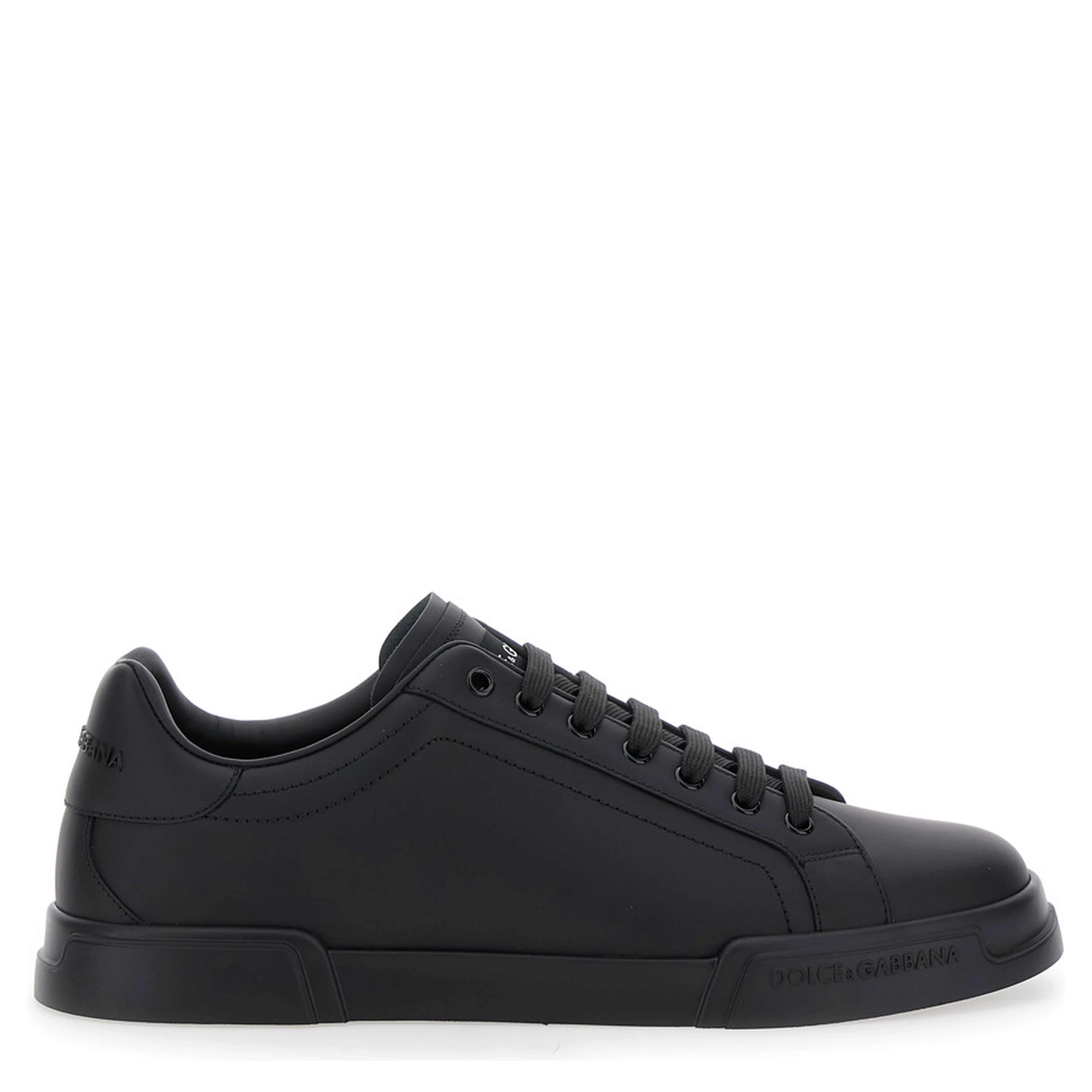 Sneaker Portofino Light with Patch Logo on the Tongue and Tone-on-Tone Lettering Logo on the Heel in Black Leather for Men