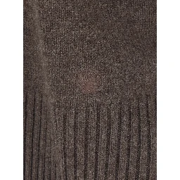 brown Sweater with round neck and mini logo in Cashmere for women