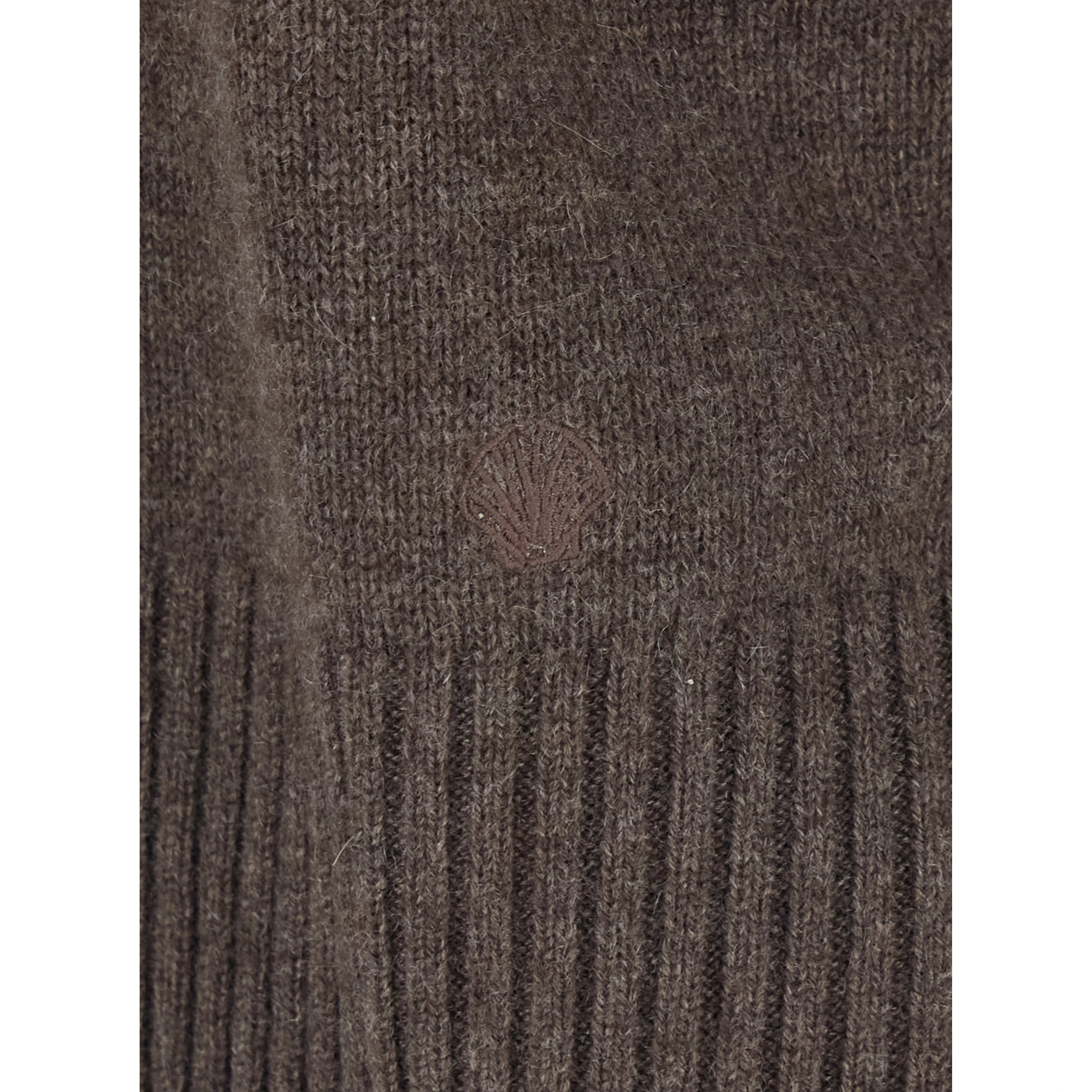 brown Sweater with round neck and mini logo in Cashmere for women